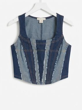 Sincerely Jules Dark and Light Blue Denim Patchwork Camisole